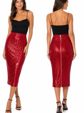 Alexia Admor NWT Red Sequin Midi Pencil Skirt Size 8